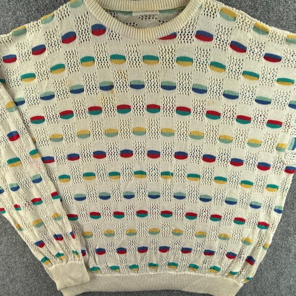VTG COOGI Australia Sweater Colorful 90s XL Cotton White Red Blue Lightweight - Picture 1 of 16